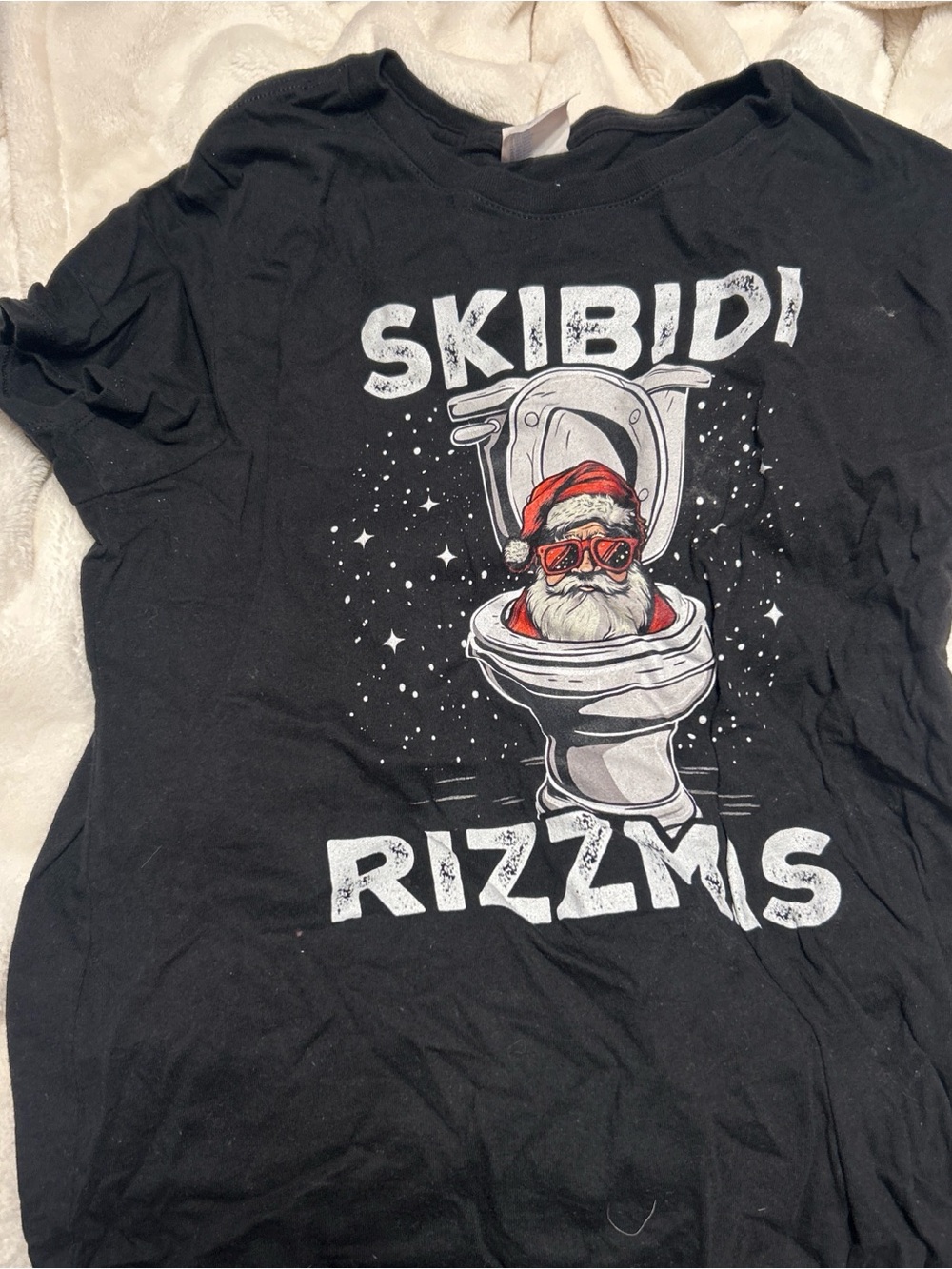 Graphic Black Tee with Festive Santa Toilet Design